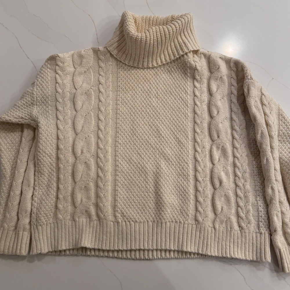 Madewell Cream‎ Cable Knit Turtleneck Sweater Size Medium